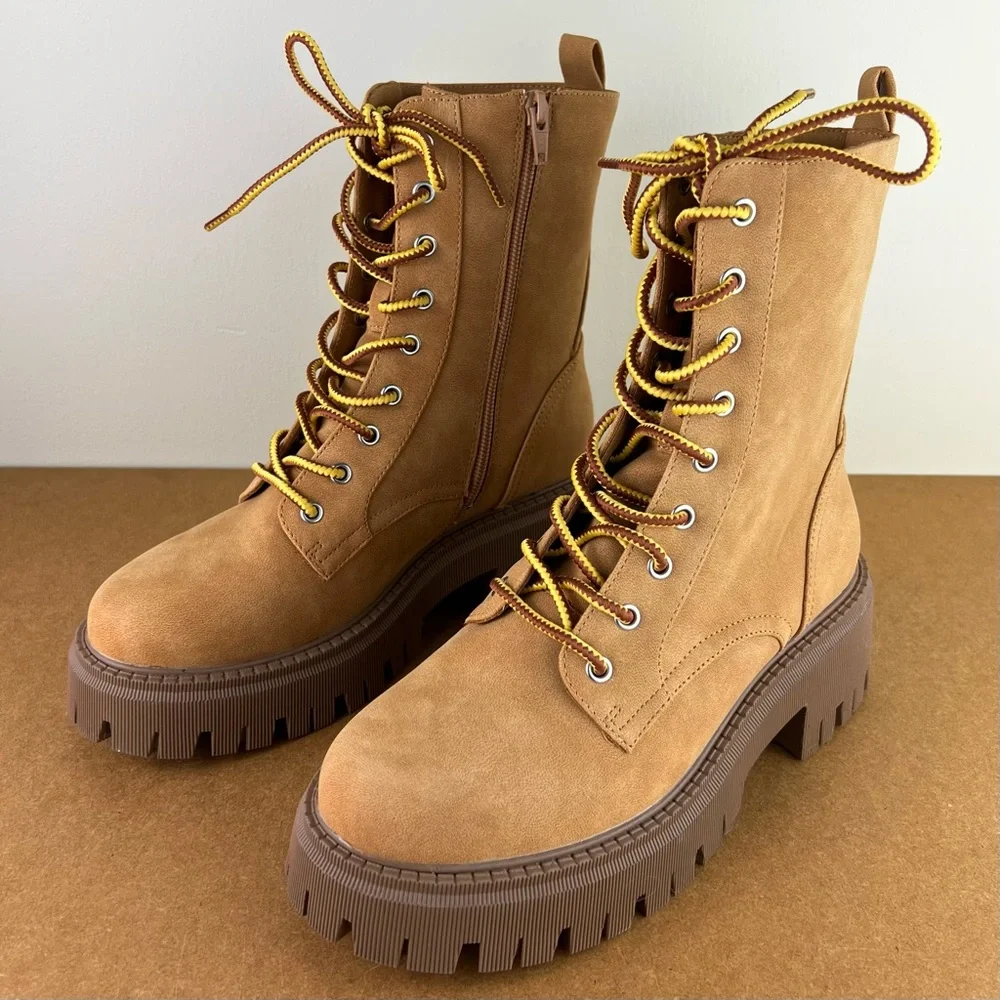 NEW DOLCE VITA BROWN COMBAT BOOTS - Picture 8 of 11